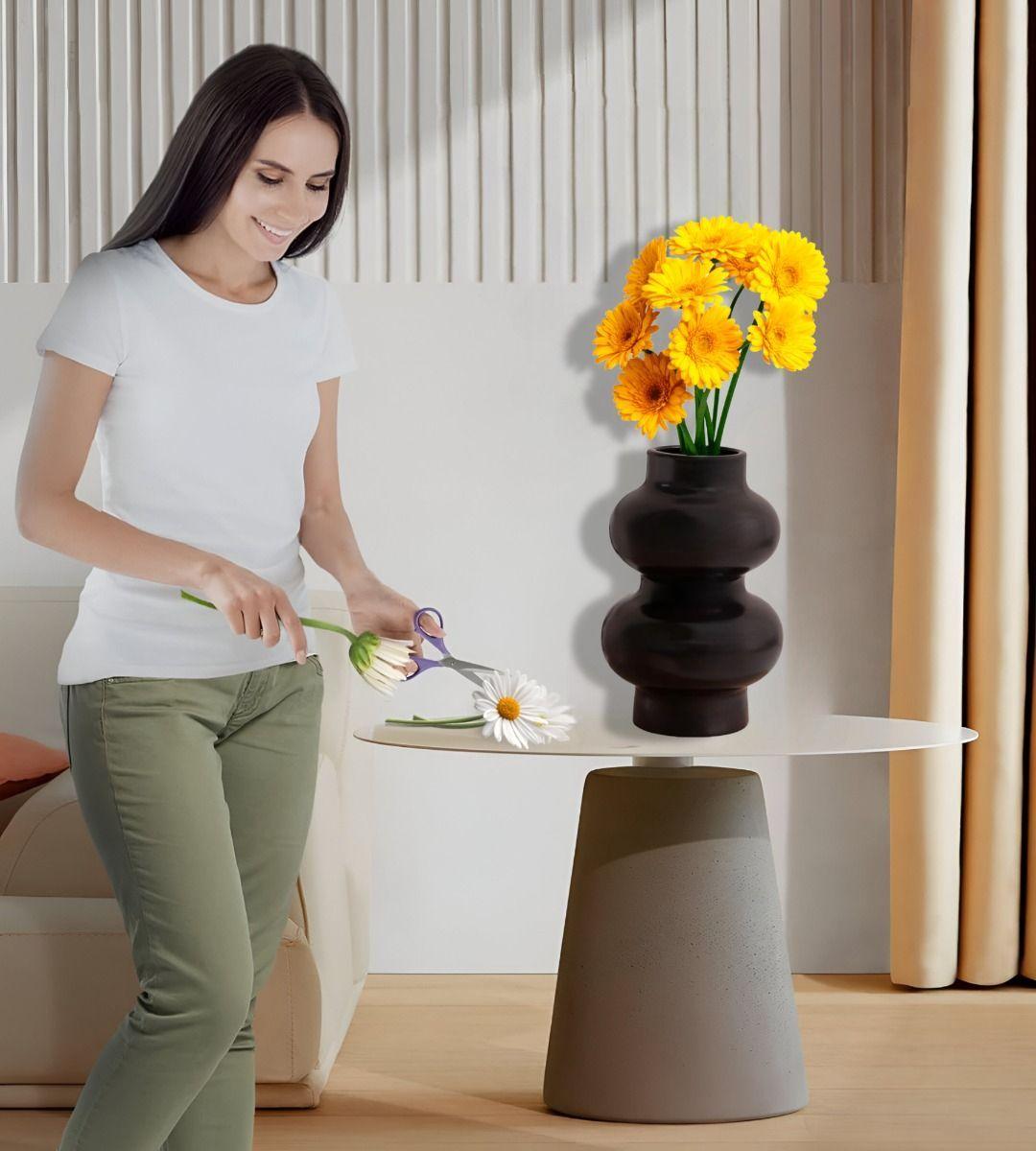 Jarrón Florero Decoración Hogar Cerámica Moderno Negro Jhn-2