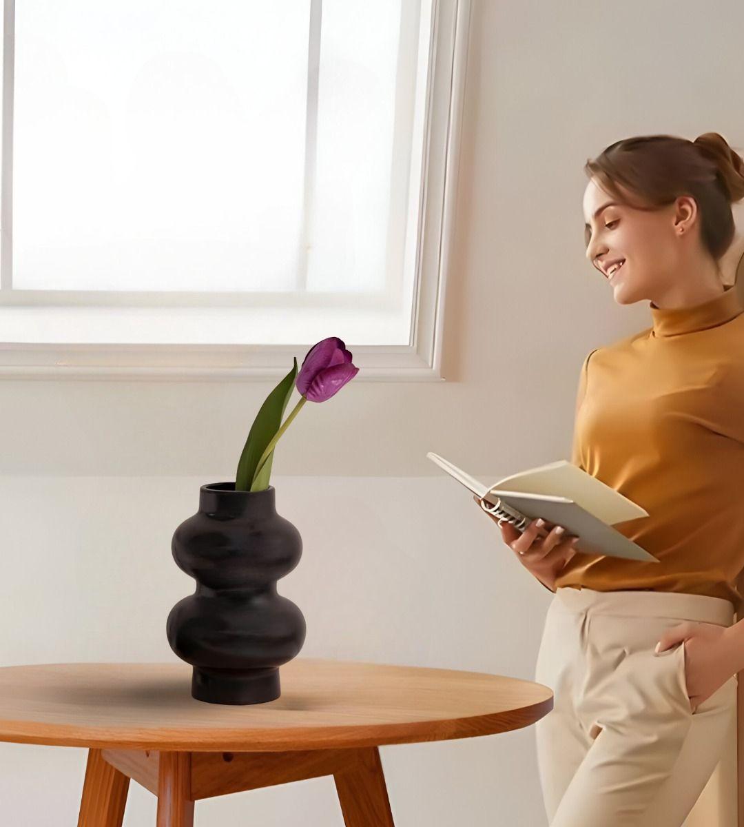 Jarrón Florero Decoración Hogar Cerámica Moderno Negro Jhn-4