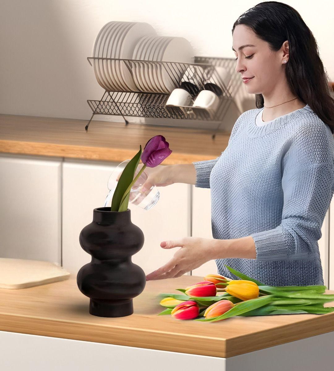 Jarrón Florero Decoración Hogar Cerámica Moderno Negro Jhn-7