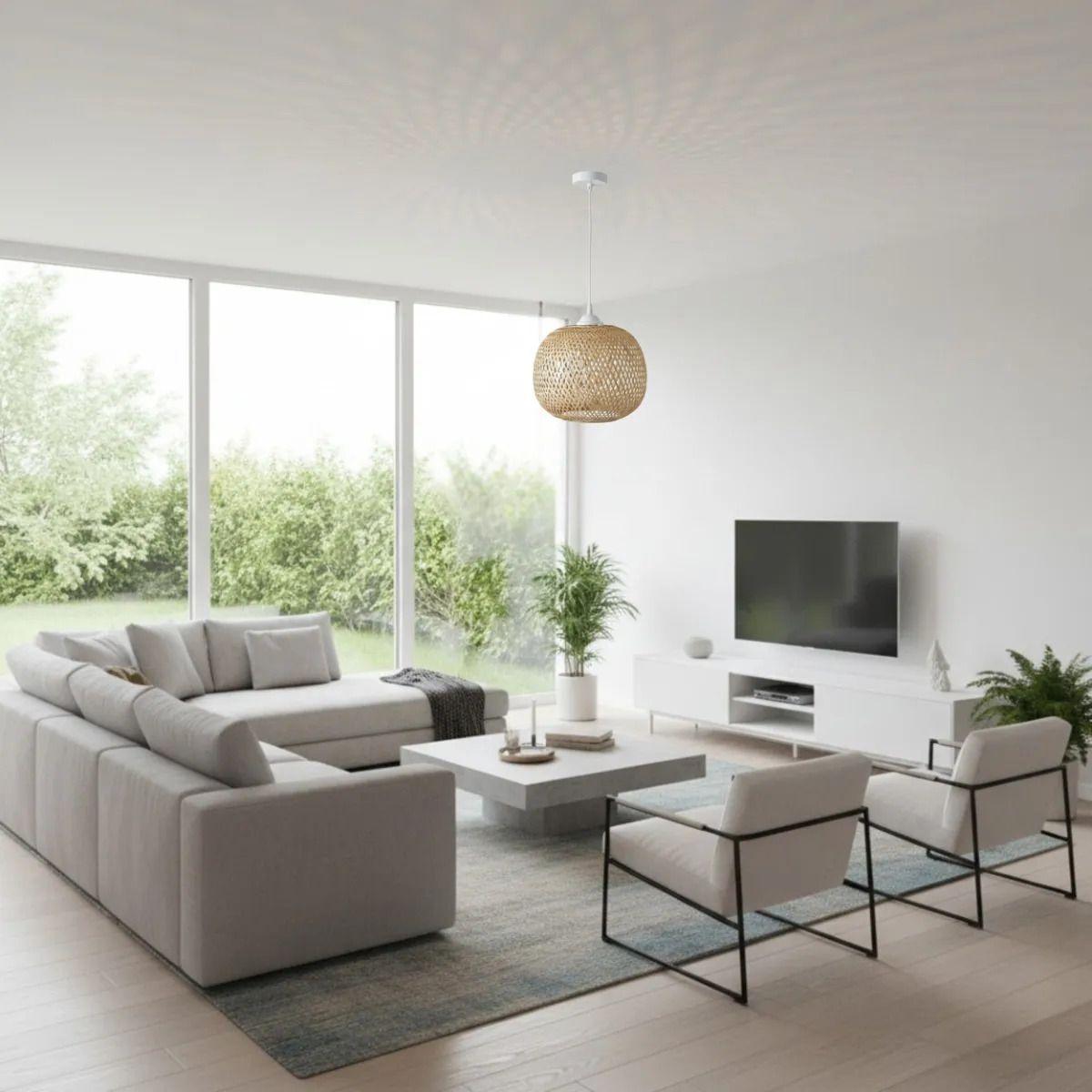 Lámpara Colgante Tejida Artesanal Mimbre Luz Led ALJ -6