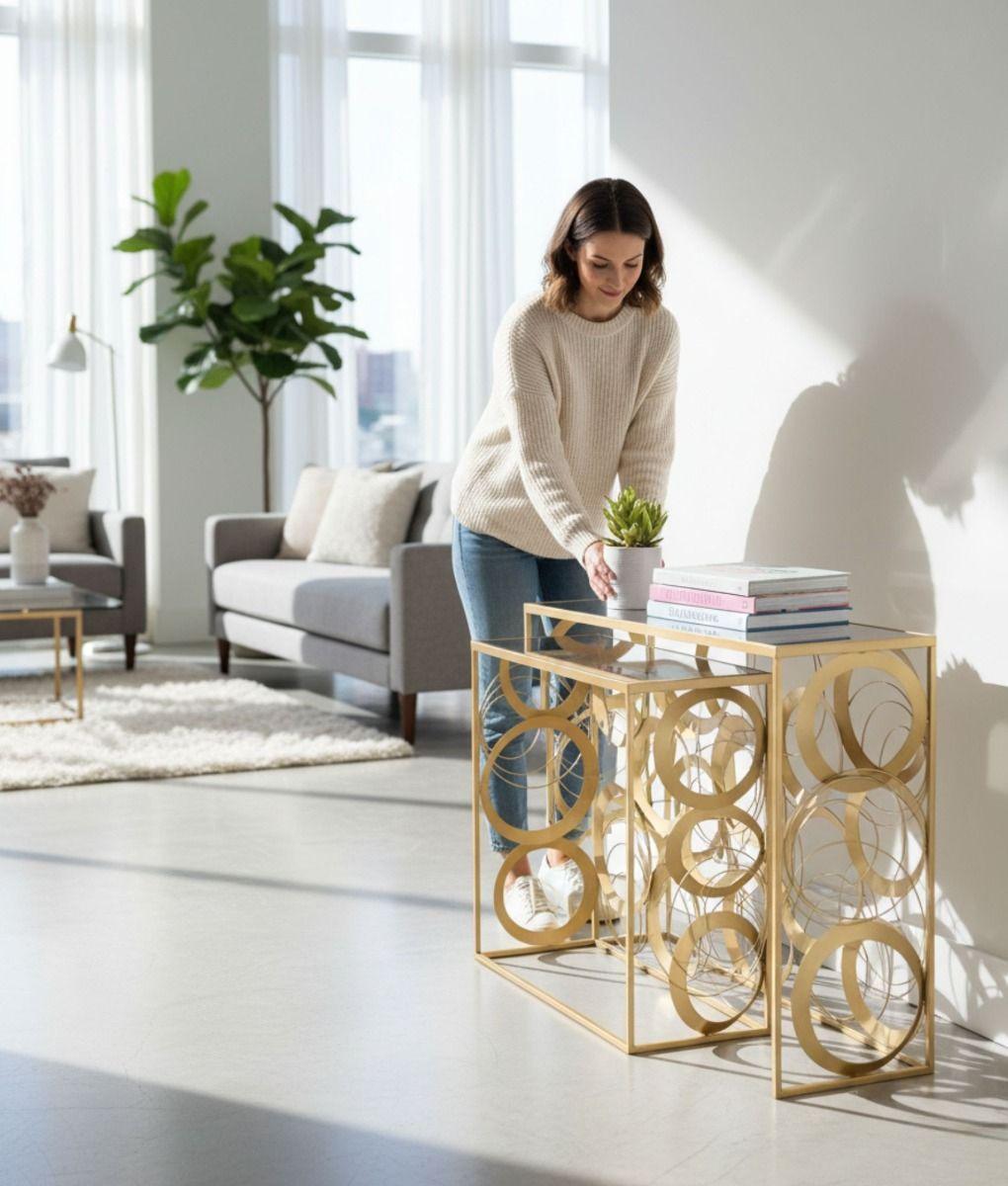 Set 2 Mesa Centro Decorativa Auxiliar Adorno Moderno Jhn-5