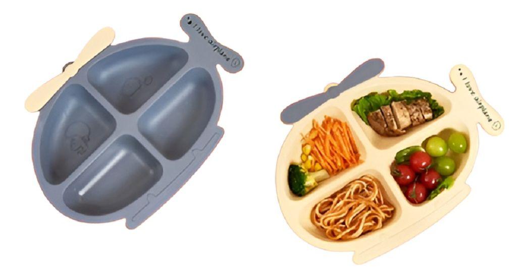 Set 3 Platos Silicona Diseño Helicoptero Entrena Niños Lau-1