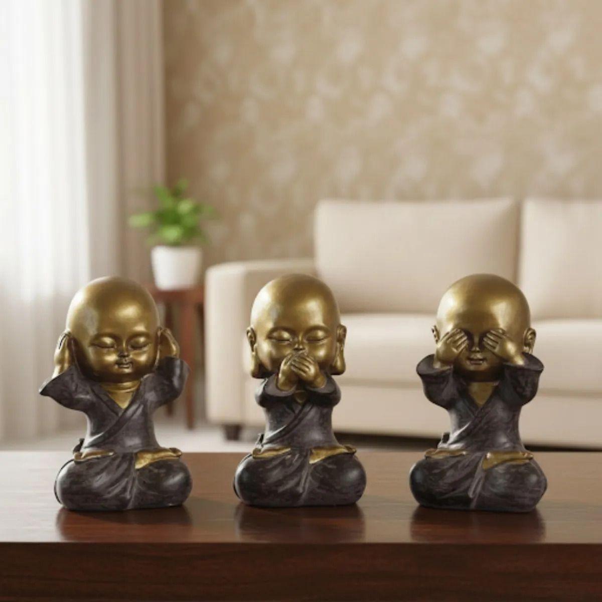 Set 3 Figura Decorativa Monje Budista Sabio Zen Adorno Jhn-1