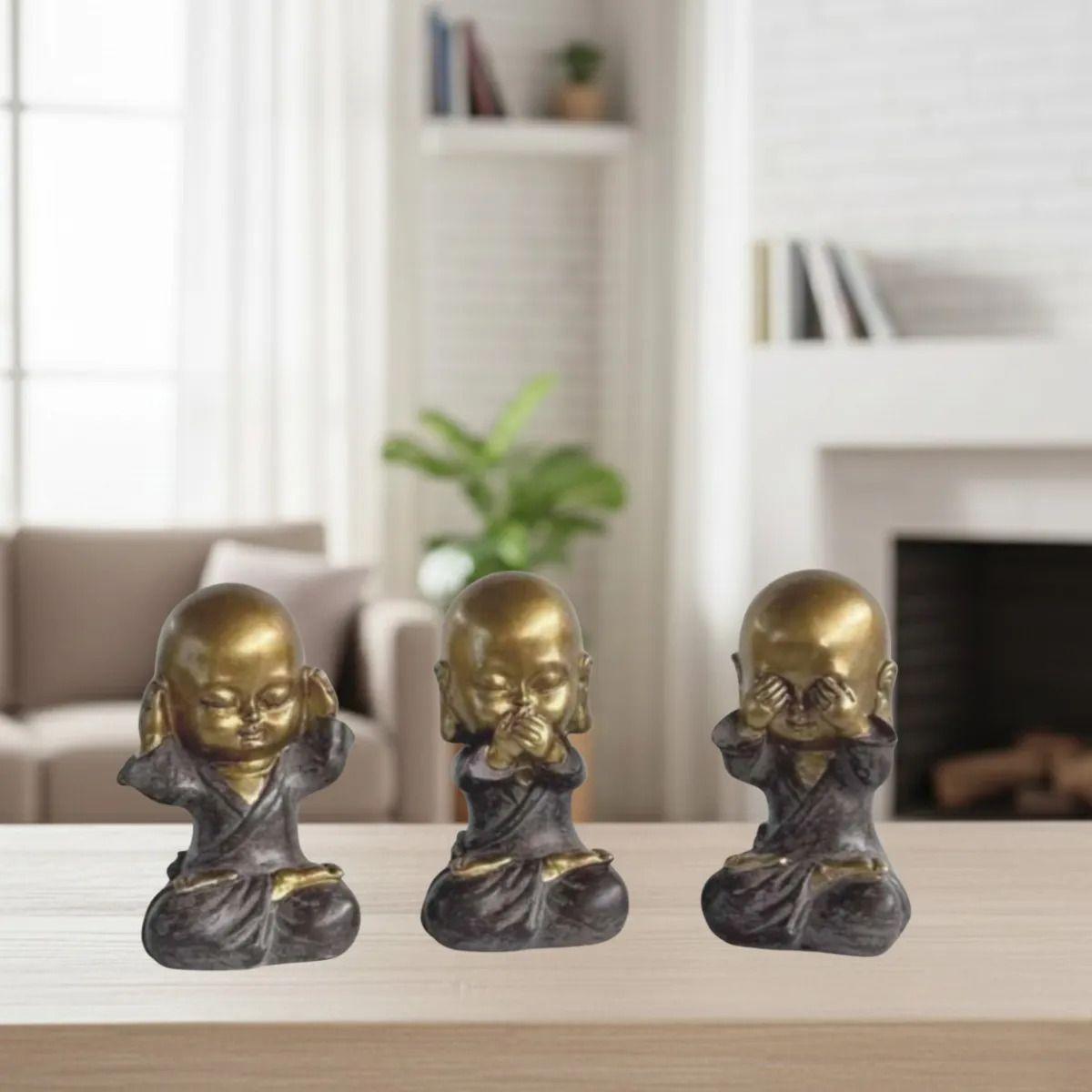 Set 3 Figura Decorativa Monje Budista Sabio Zen Adorno Jhn-7
