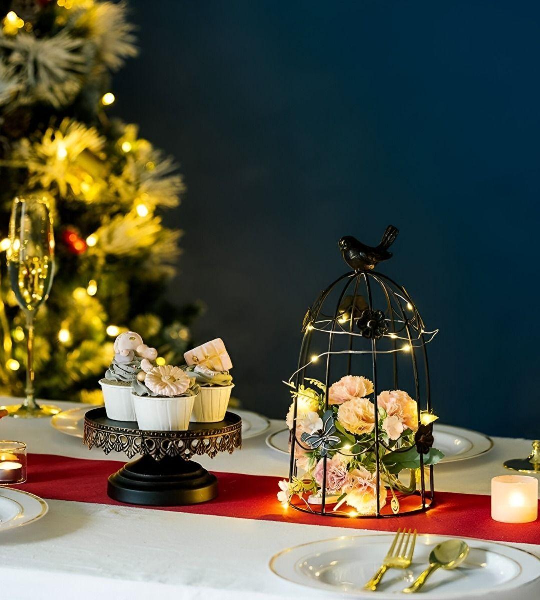 Portavelas Decorativo Jaula Pájaros Multifunción 38cm Jhn-5