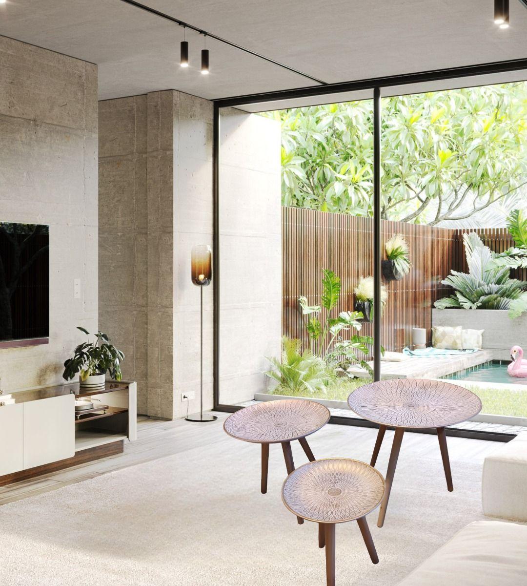 Set 3 Mesas Centro Nórdica Mandala Decorativa Redonda Jhn-3