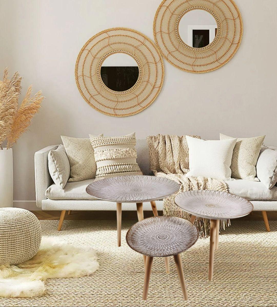 Set 3 Mesas Centro Nórdica Mandala Decorativa Redonda Jhn-5