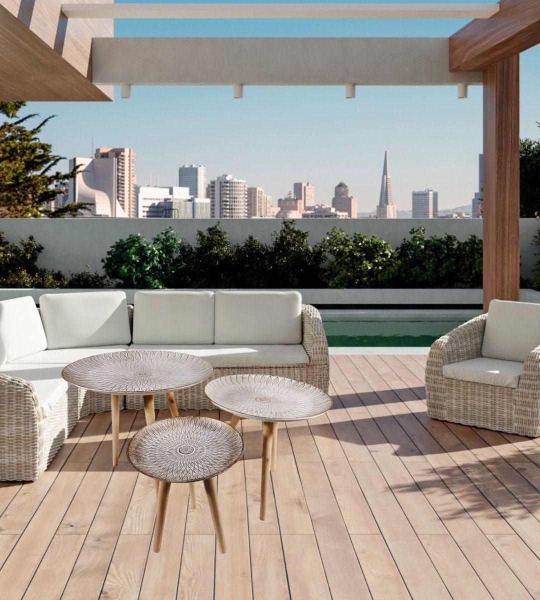 Set 3 Mesas Centro Nórdica Mandala Decorativa Redonda Jhn-6