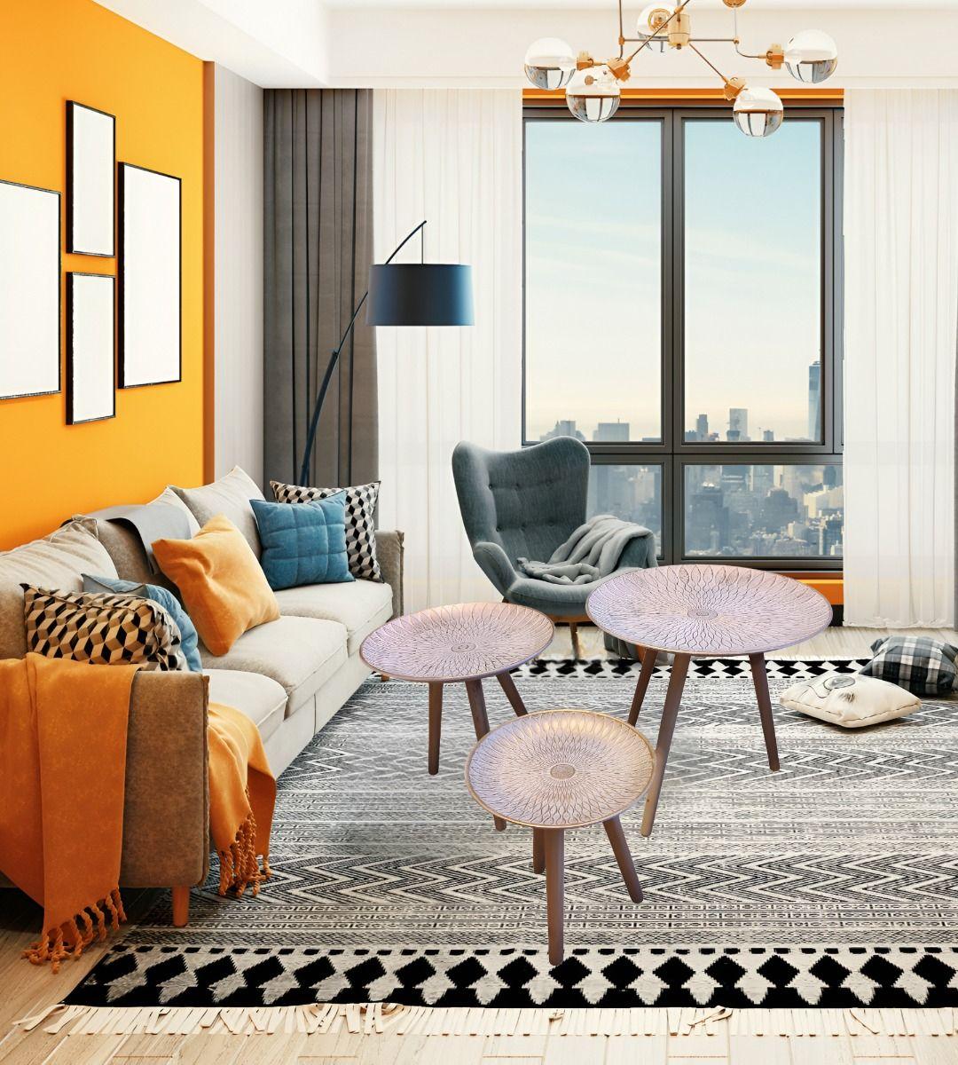 Set 3 Mesas Centro Nórdica Mandala Decorativa Redonda Jhn-9