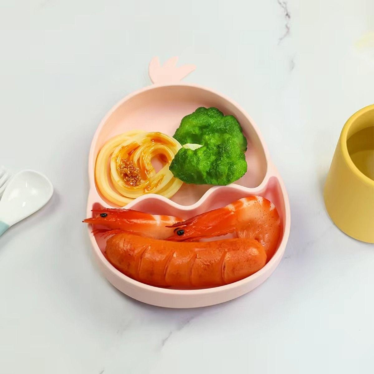 Set 2 Platos Diseño Pollo Silicona Antideslizante Niños Lau-1