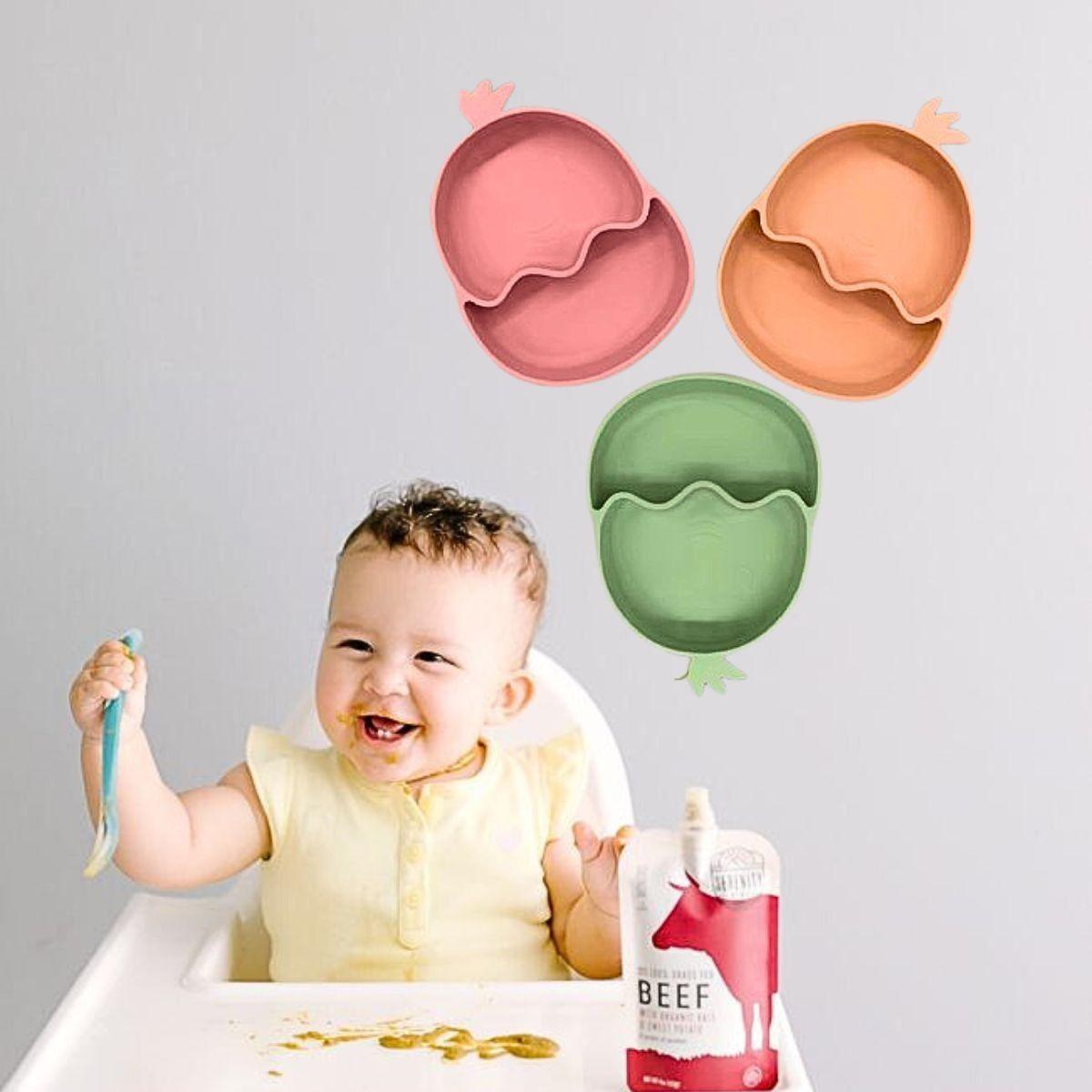 Set 2 Platos Diseño Pollo Silicona Antideslizante Niños Lau-2