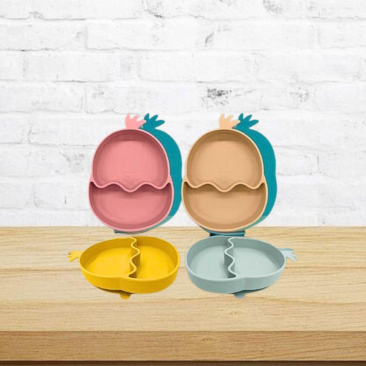 Set 2 Platos Diseño Pollo Silicona Antideslizante Niños Lau-3