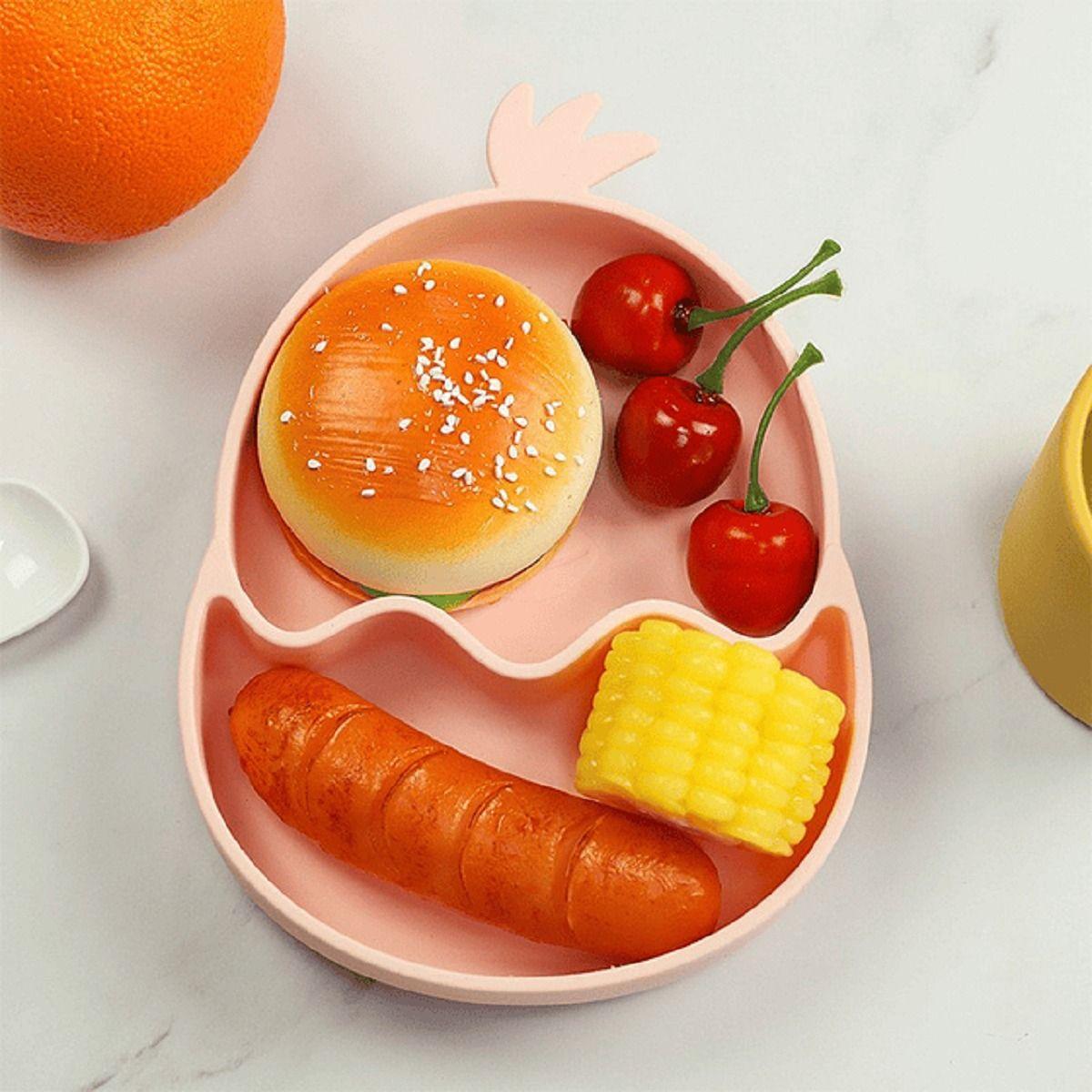 Set 2 Platos Diseño Pollo Silicona Antideslizante Niños Lau-5