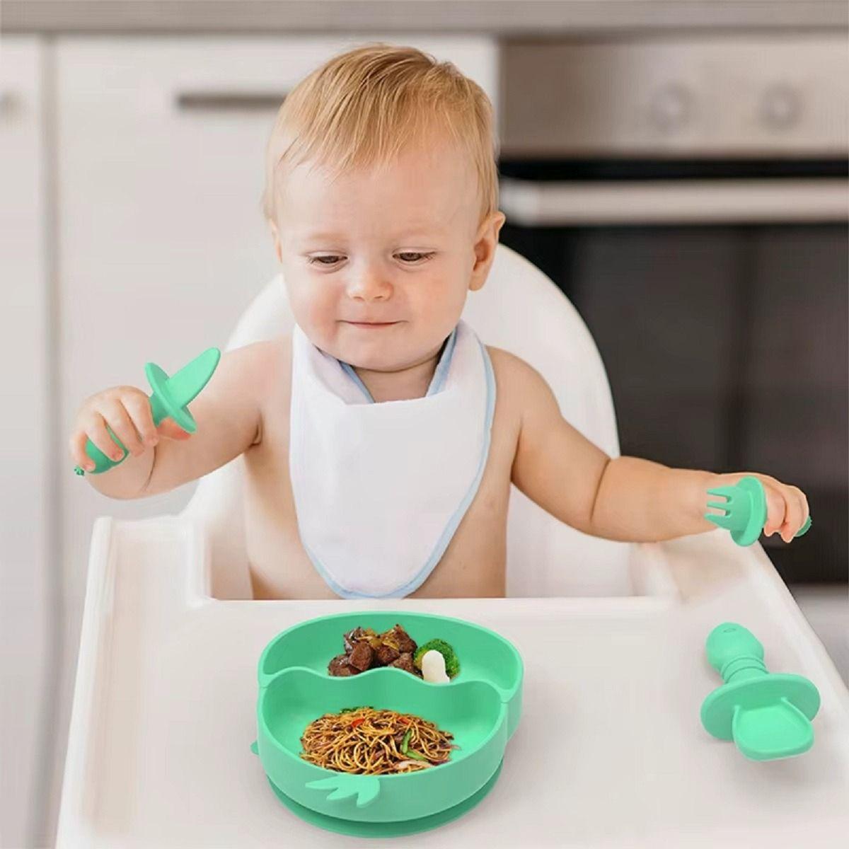 Set 2 Platos Diseño Pollo Silicona Antideslizante Niños Lau-6