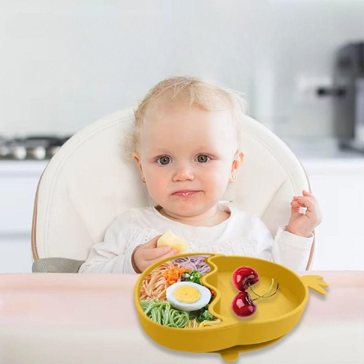 Set 2 Platos Diseño Pollo Silicona Antideslizante Niños Lau-8