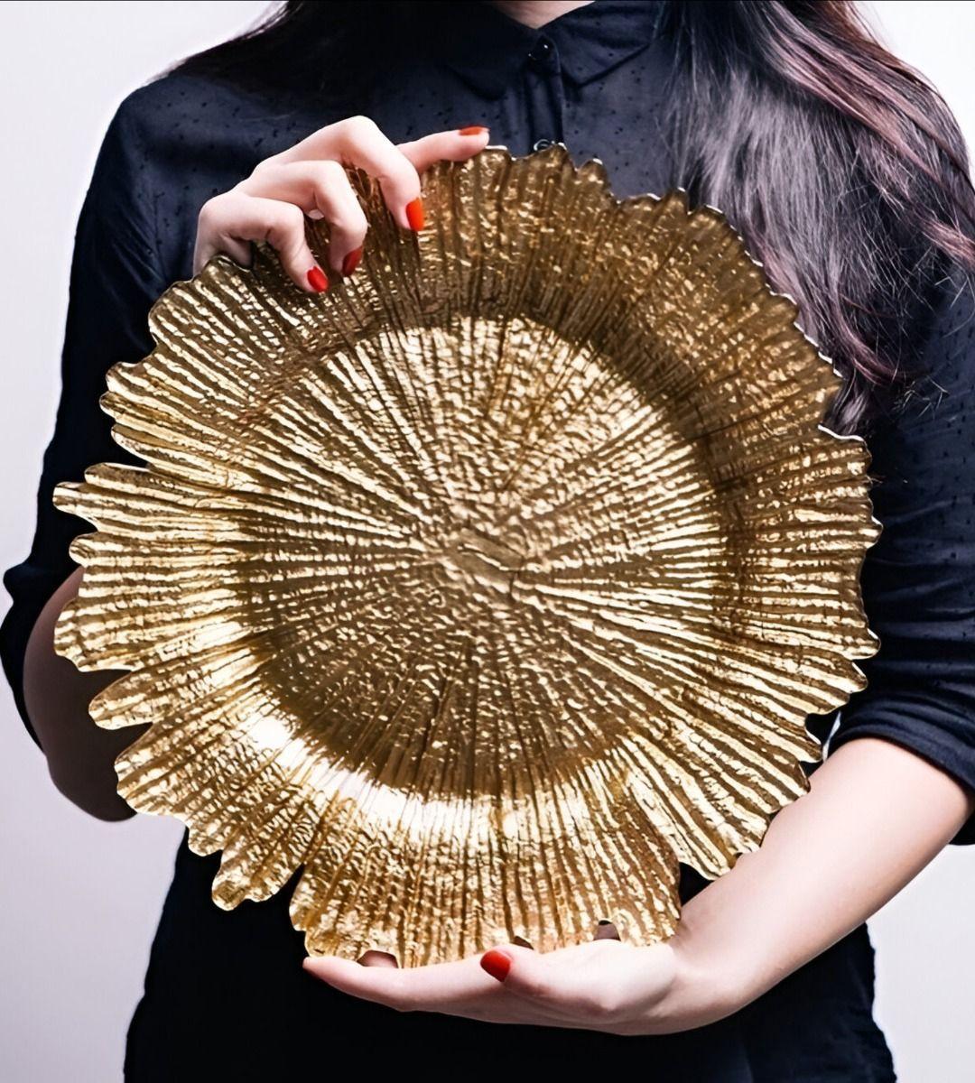 Set 3 Plato Redondo Dorado Arrecife Mesa Decorativo Jhn-4