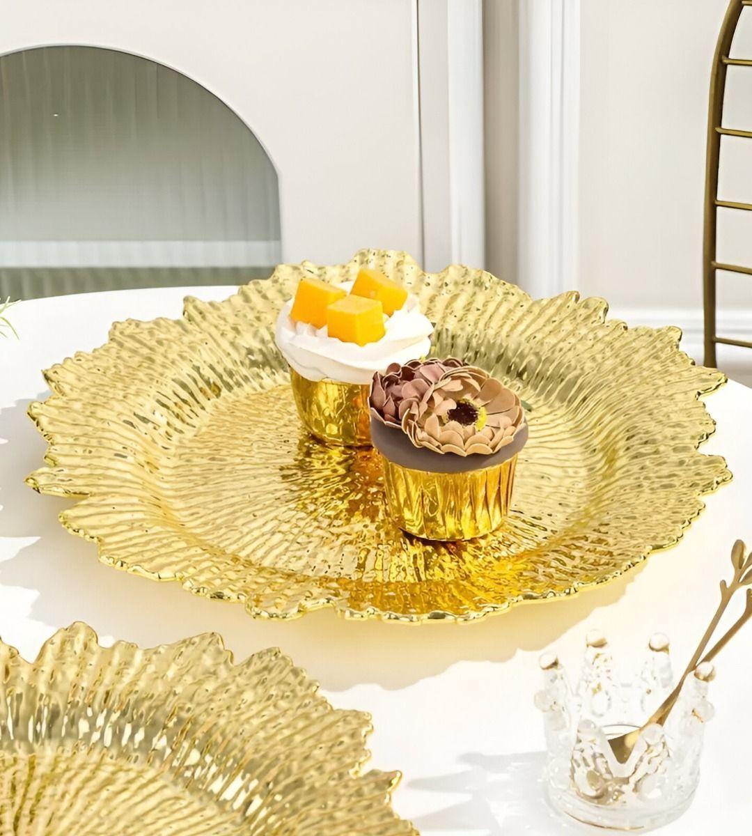 Set 3 Plato Redondo Dorado Arrecife Mesa Decorativo Jhn-7