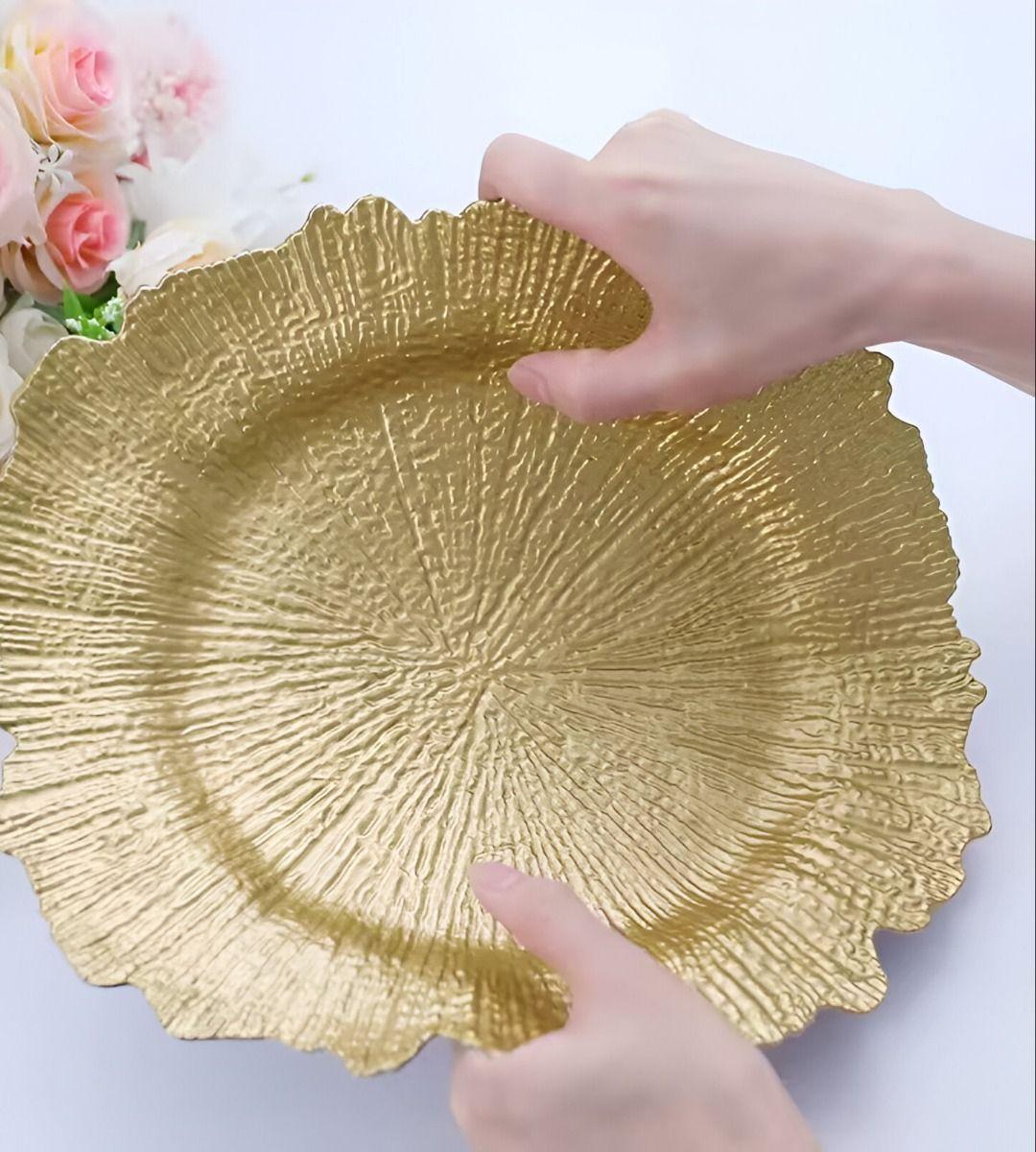 Set 3 Plato Redondo Dorado Arrecife Mesa Decorativo Jhn-8