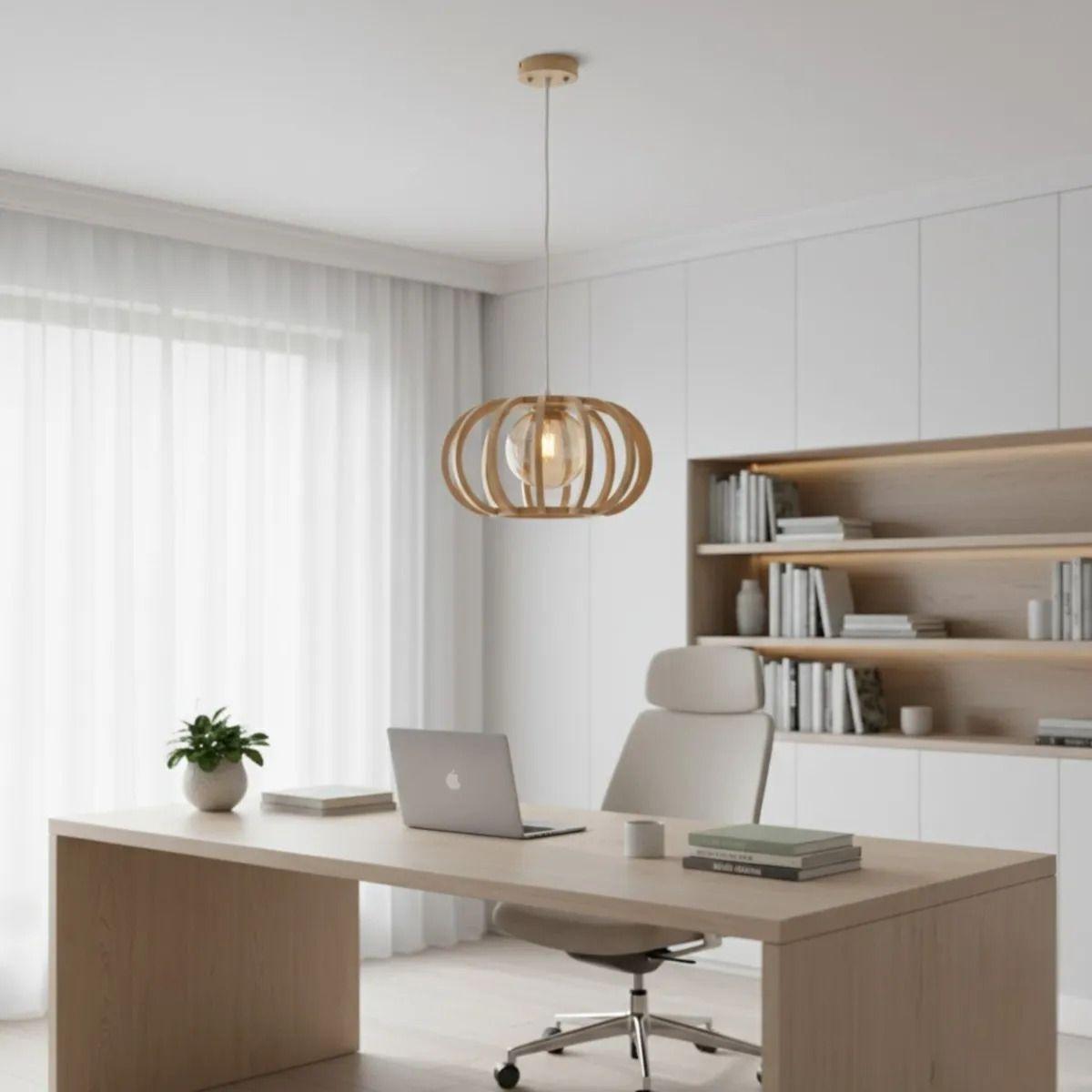 Lámpara Colgante Techo Esférica Madera Luz Led ALJ-4