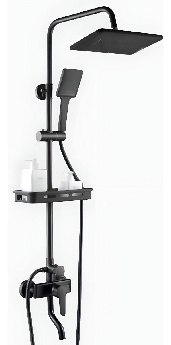 Ducha Columna Moderna Cuadrado Negro Mate 3 Funciones Jhn-2