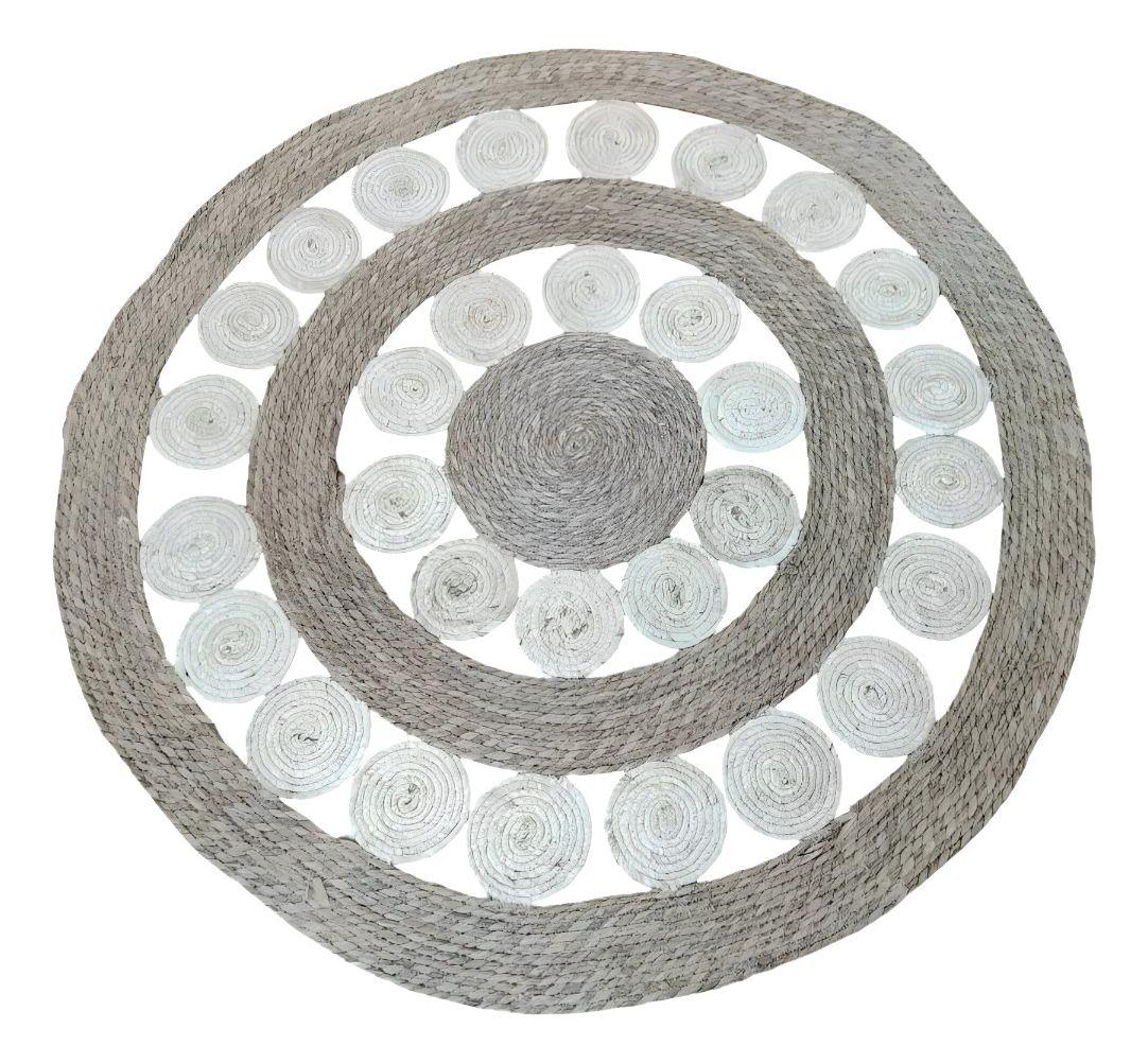 Alfombra Yute Bicolor Círculos Calada Decorativa Jhn-0