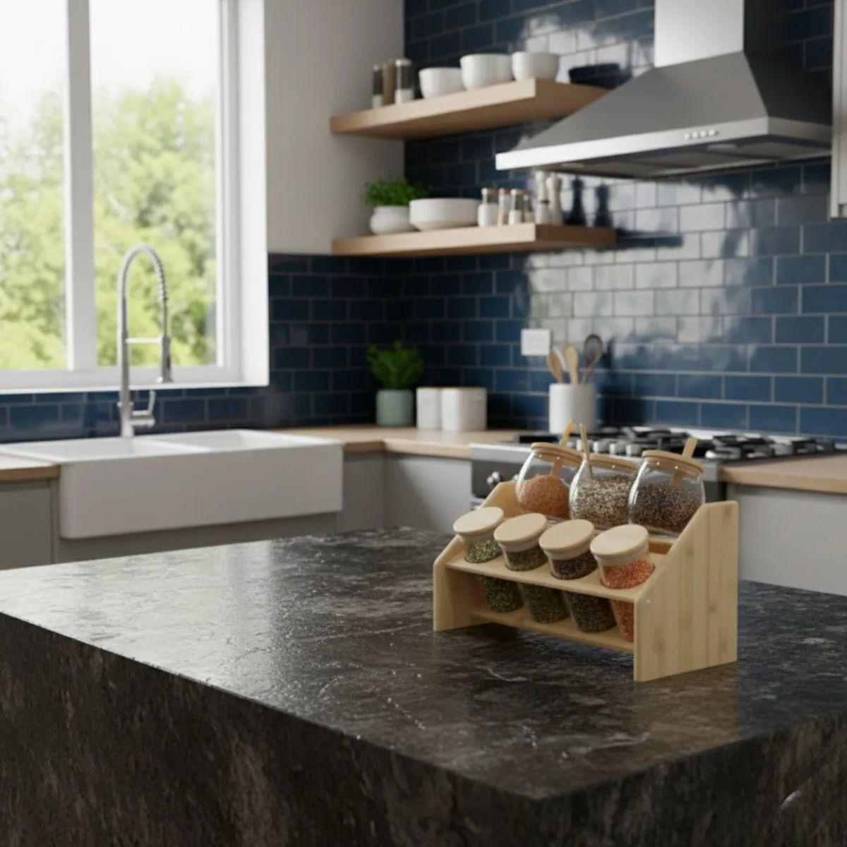 Especiero Madera Frascos Vidrio Cuchara 2 Niveles ALJ-7