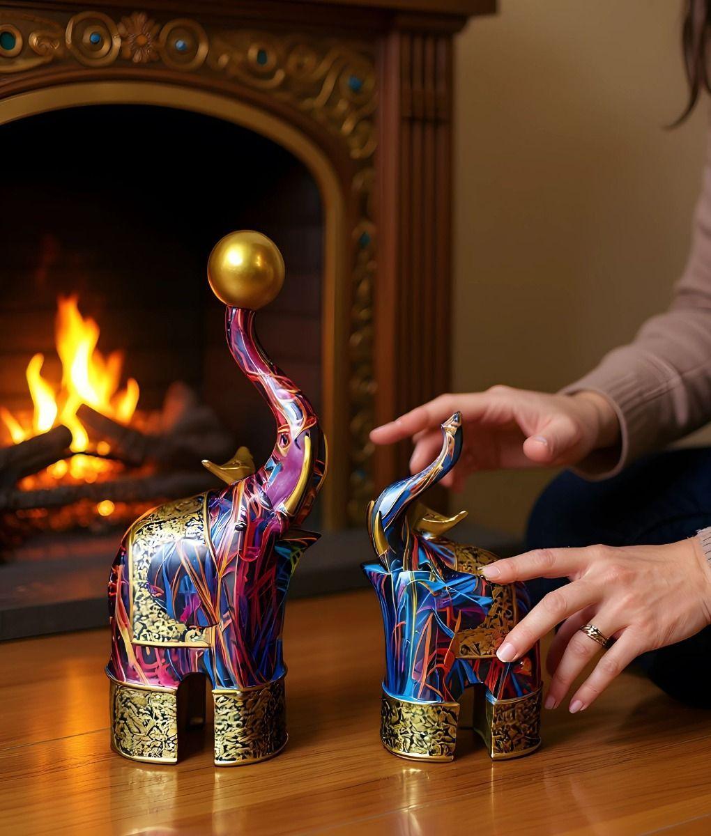 Set 2 Figura Decorativa Elefante Graffiti Colorido Hogar Jhn-5