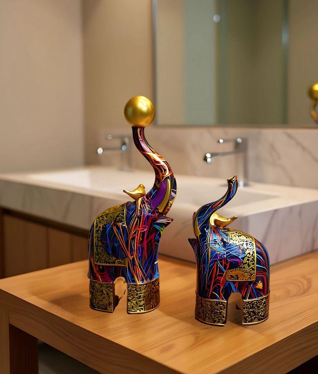 Set 2 Figura Decorativa Elefante Graffiti Colorido Hogar Jhn-8