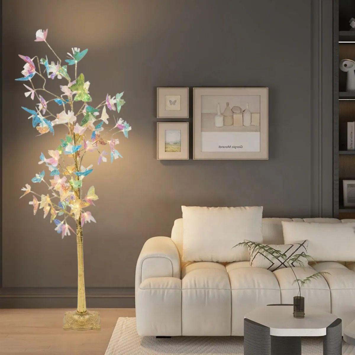Lámpara Pie Arbol Mariposas Luz Cálida Ambiente ALJ-2