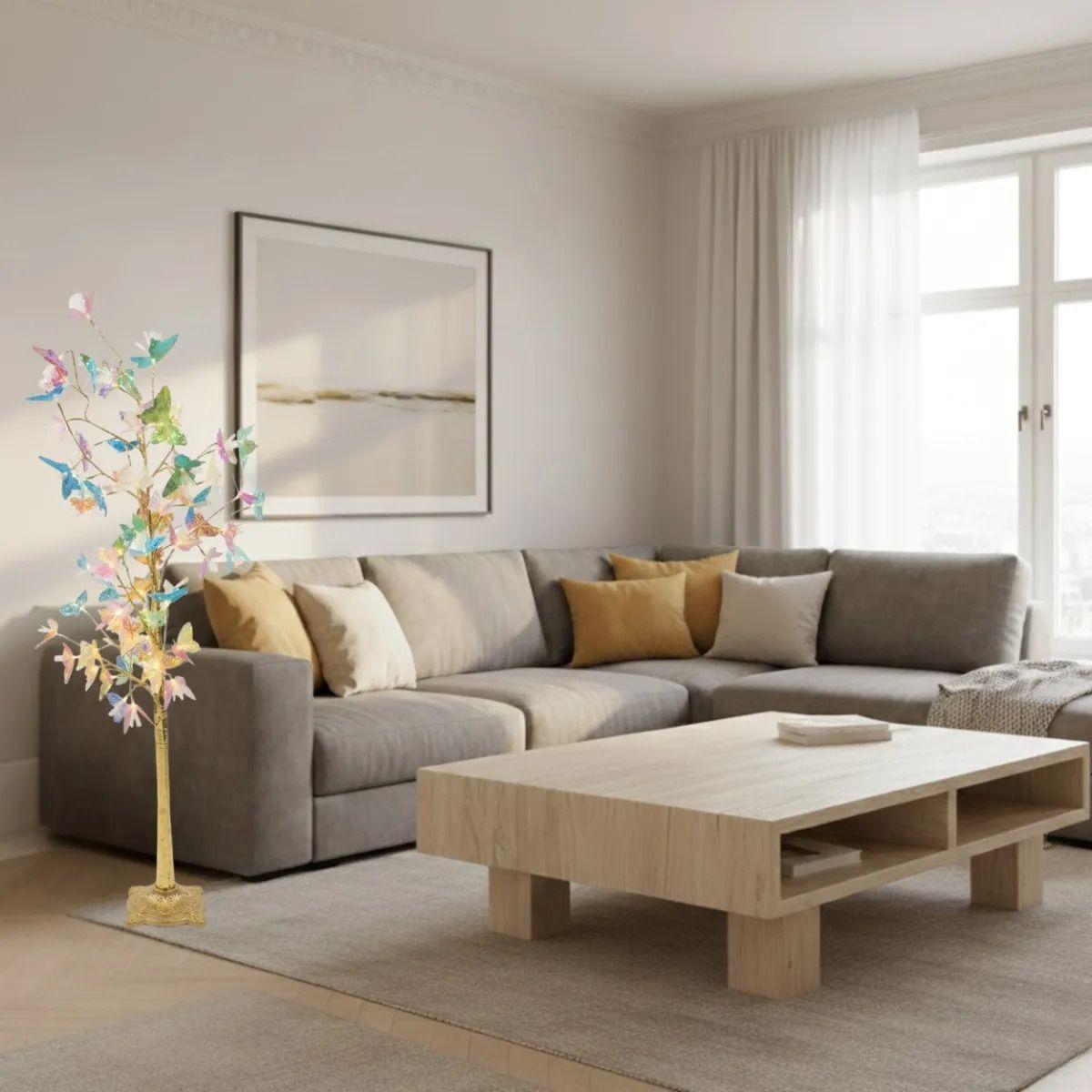 Lámpara Pie Arbol Mariposas Luz Cálida Ambiente ALJ-4