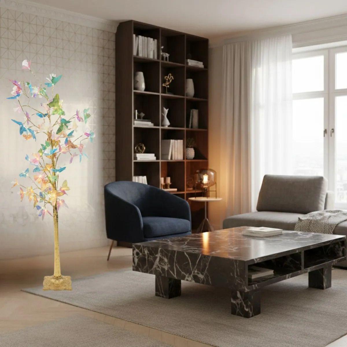 Lámpara Pie Arbol Mariposas Luz Cálida Ambiente ALJ-5