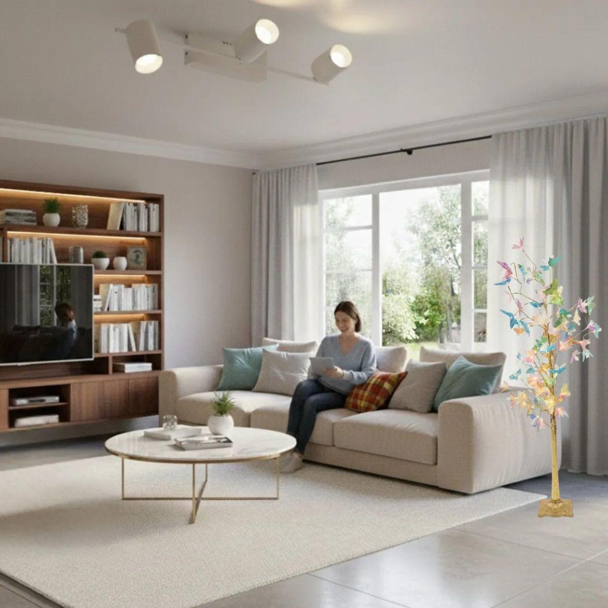 Lámpara Pie Arbol Mariposas Luz Cálida Ambiente ALJ-8