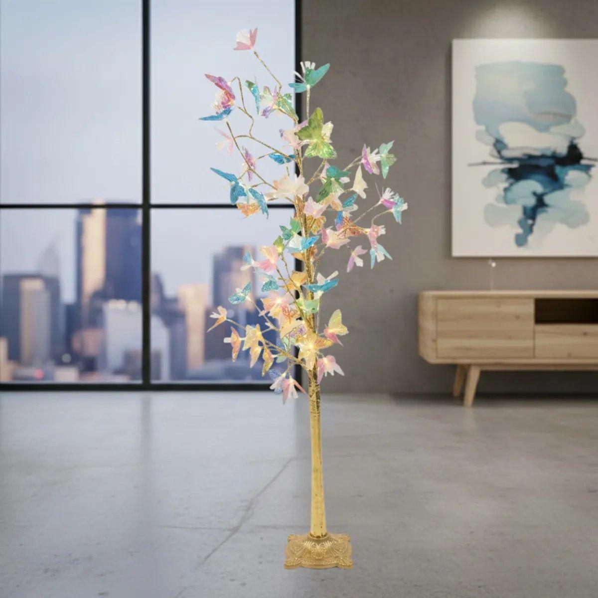 Lámpara Pie Arbol Mariposas Luz Cálida Ambiente ALJ-9