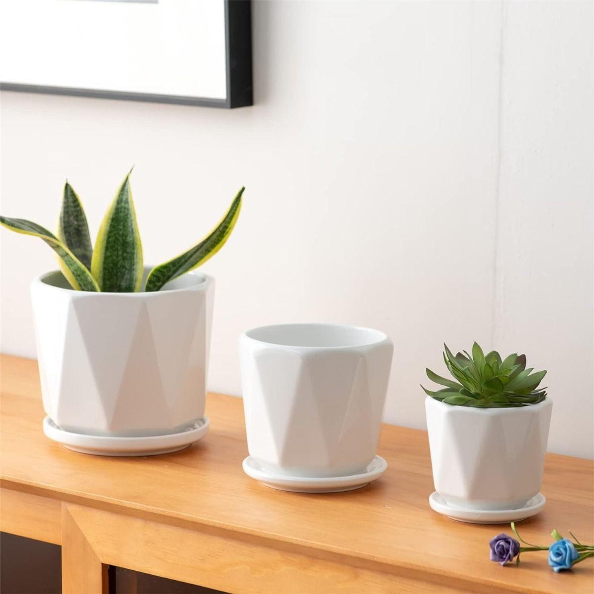 Macetas Blancas Agujeros Drenaje 3 piezas Jhn-7