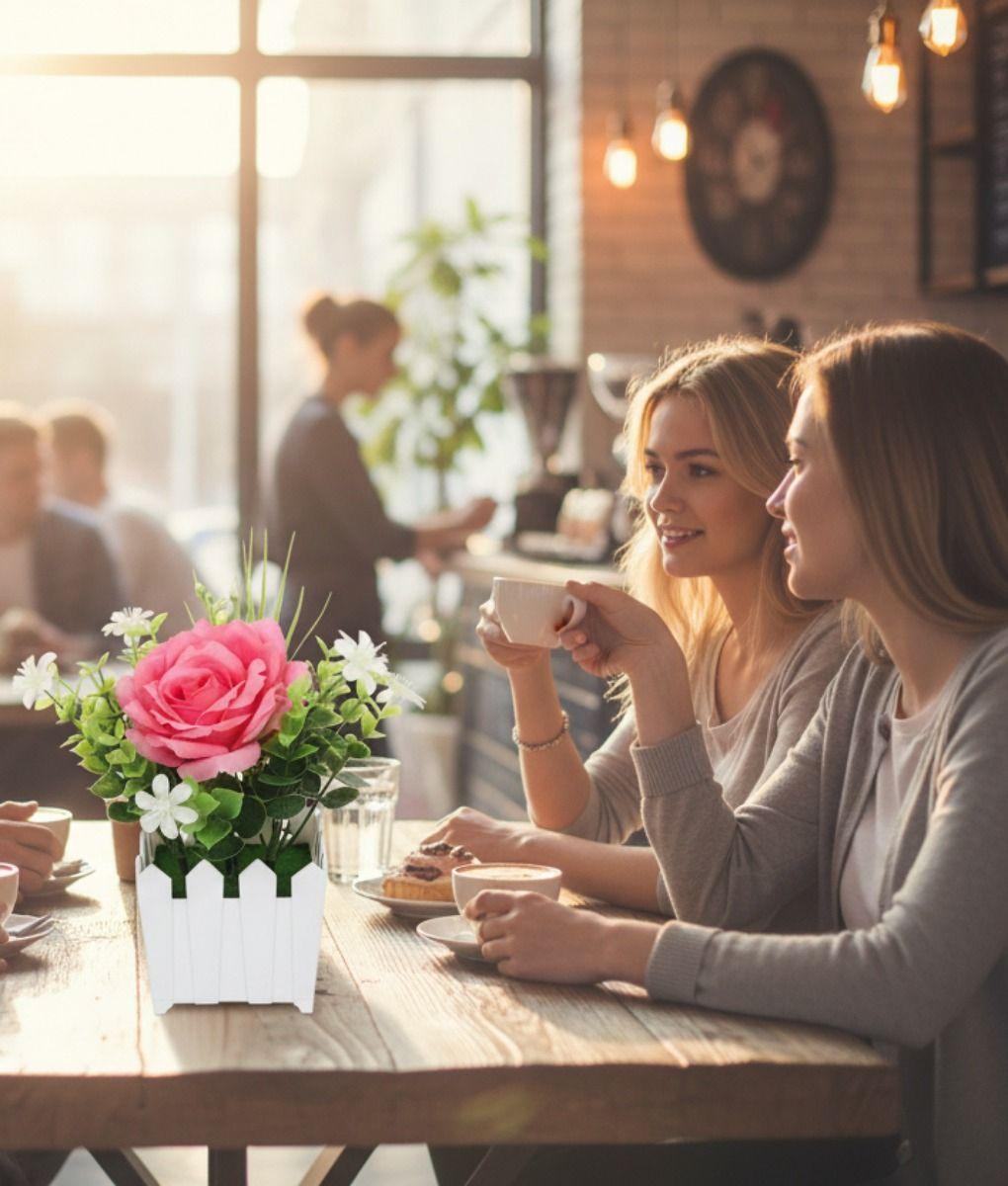 Set 2 Flor Artificial Rosa Valla Encanto Compacto Adorno Jhn-4