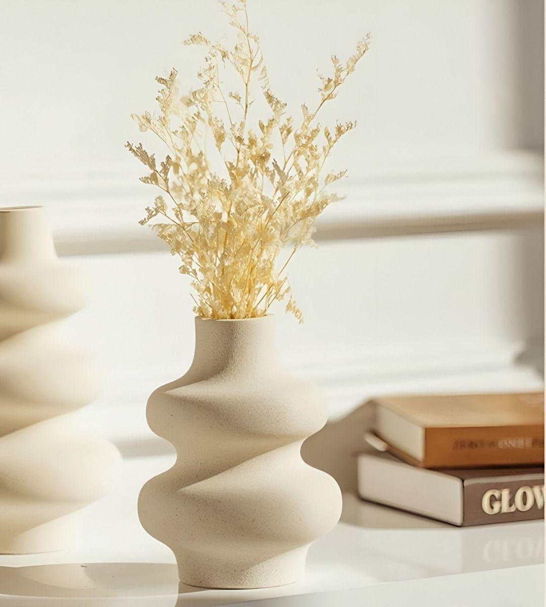 Jarrón Ondulado Moderno Flores Minimalista 15cm Jhn-8