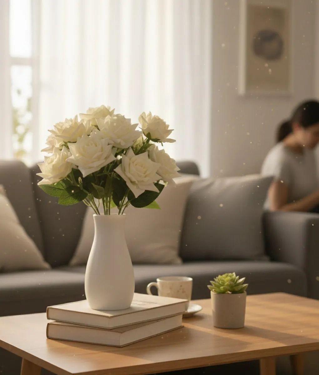 Set 2 Ramo Floral Artificial Rosas Decorativas Adorno Jhn-2