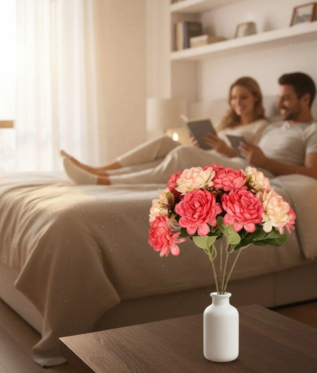 Set 5 Flores Decorativas Artificiales Ramo Claveles Jhn-4