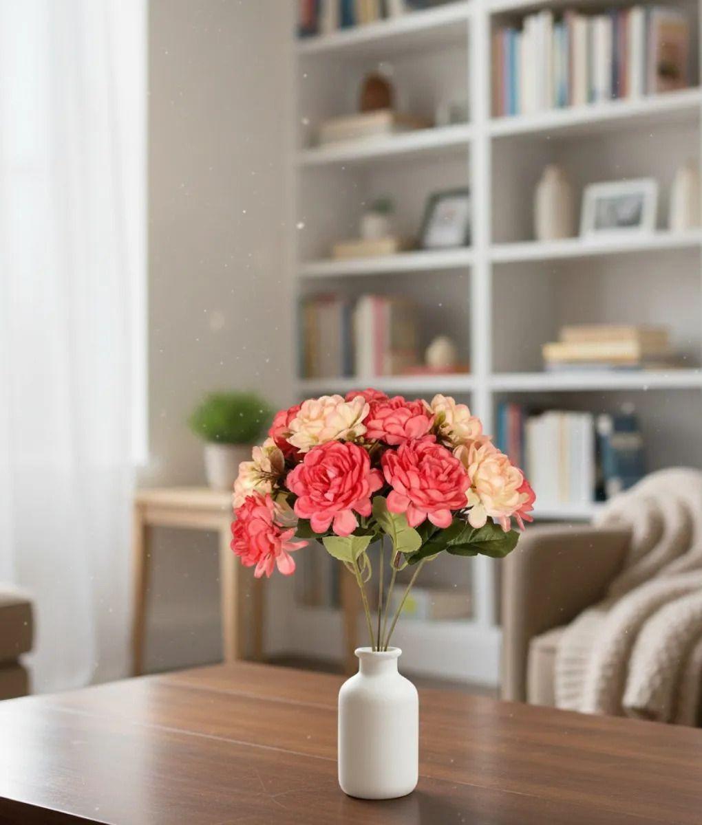 Set 5 Flores Decorativas Artificiales Ramo Claveles Jhn-8