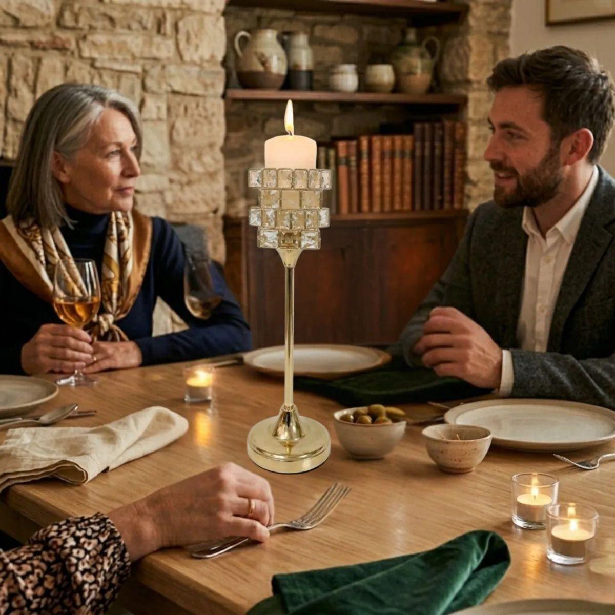 Candelabro Elegante Cristal Geométrico Velas Mesa ALJ-2