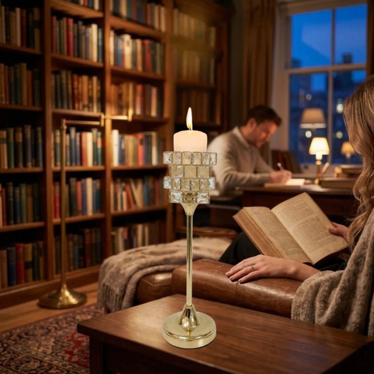 Candelabro Elegante Cristal Geométrico Velas Mesa ALJ-4