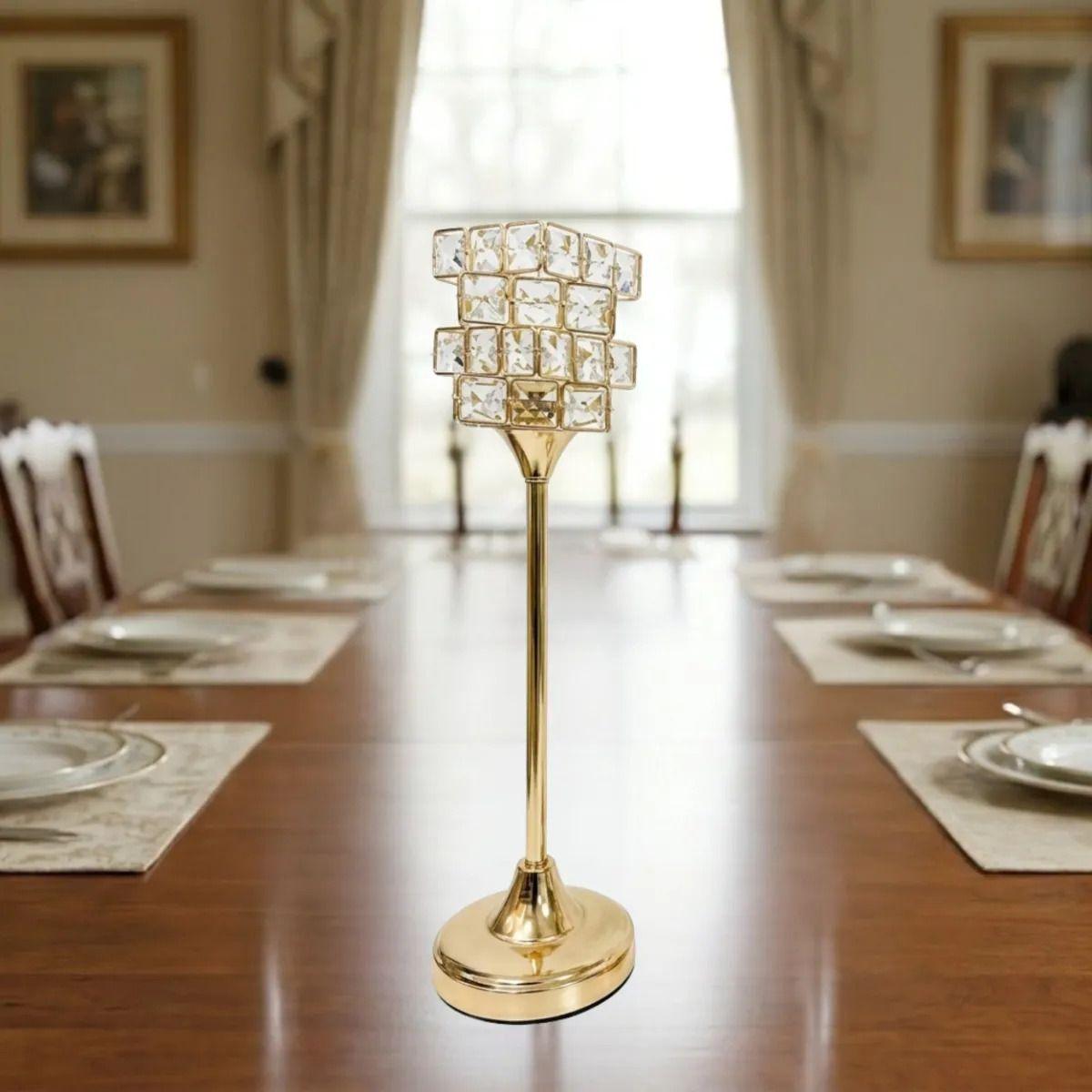 Candelabro Elegante Cristal Geométrico Velas Mesa ALJ-8