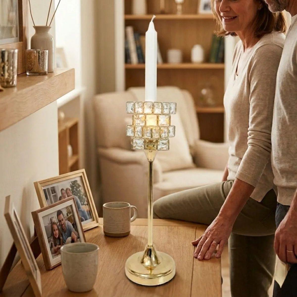 Candelabro Elegante Cristal Geométrico Velas Mesa ALJ-9