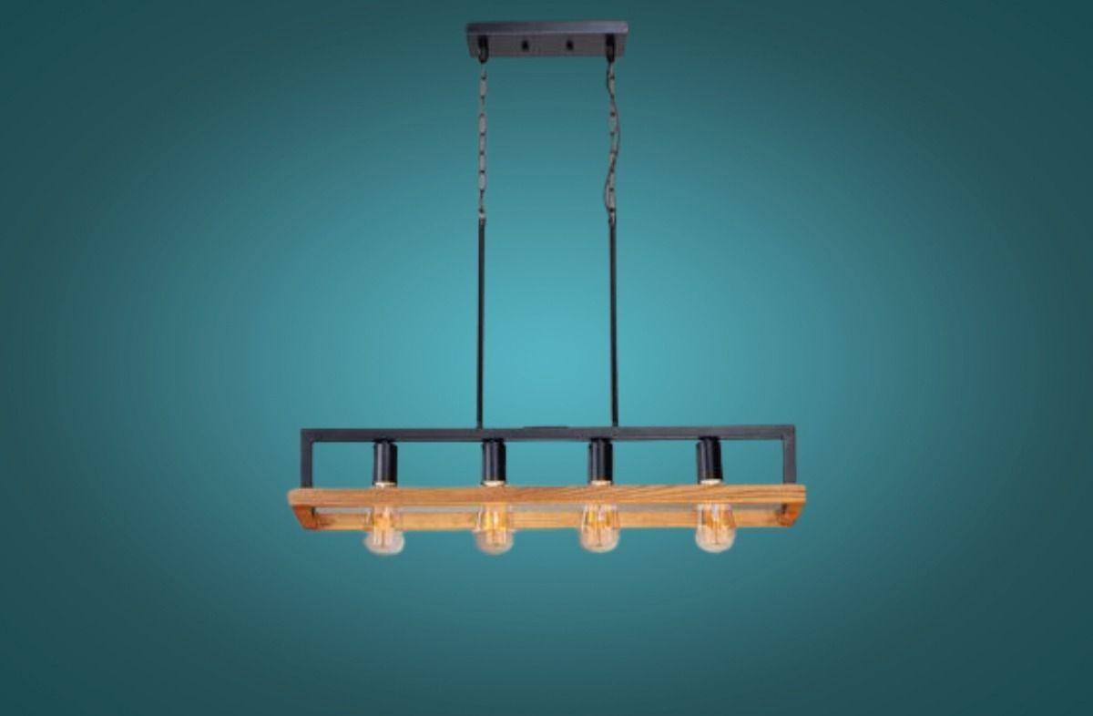 Lampara Colgante Lineal Madera 3 Luces Vintage Bar Hogar Lau-1