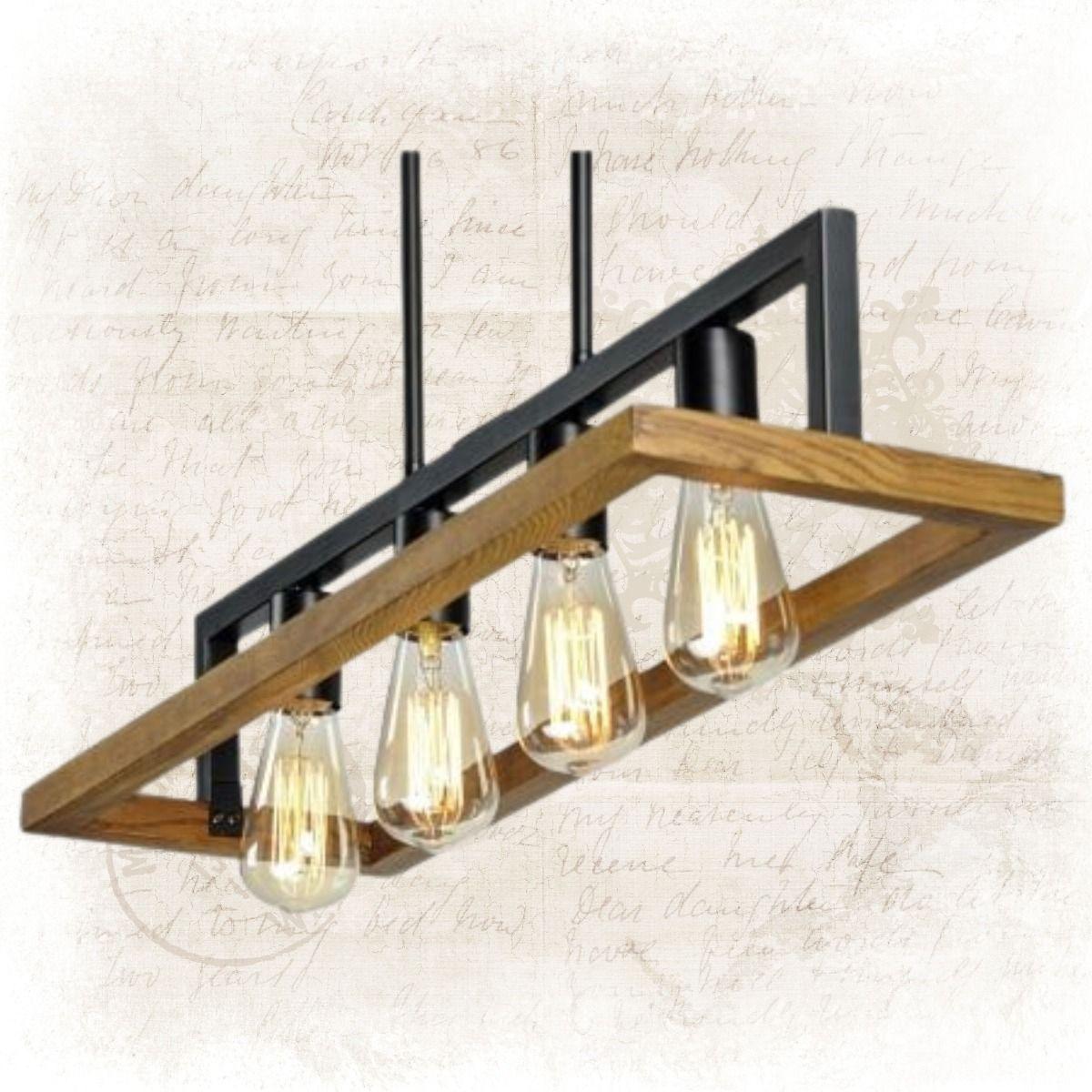 Lampara Colgante Lineal Madera 3 Luces Vintage Bar Hogar Lau-3