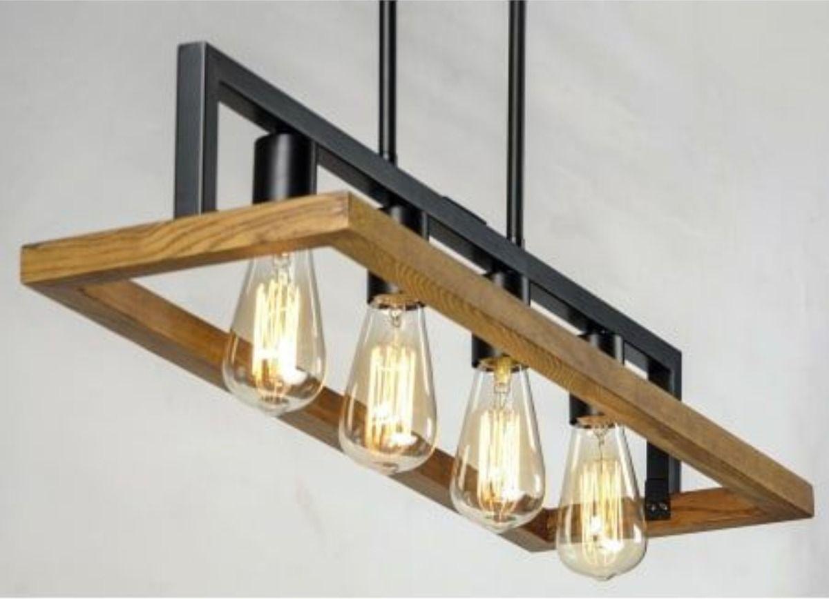 Lampara Colgante Lineal Madera 3 Luces Vintage Bar Hogar Lau-4