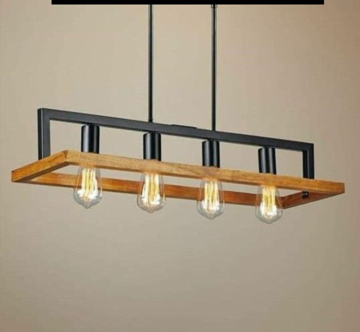 Lampara Colgante Lineal Madera 3 Luces Vintage Bar Hogar Lau-7