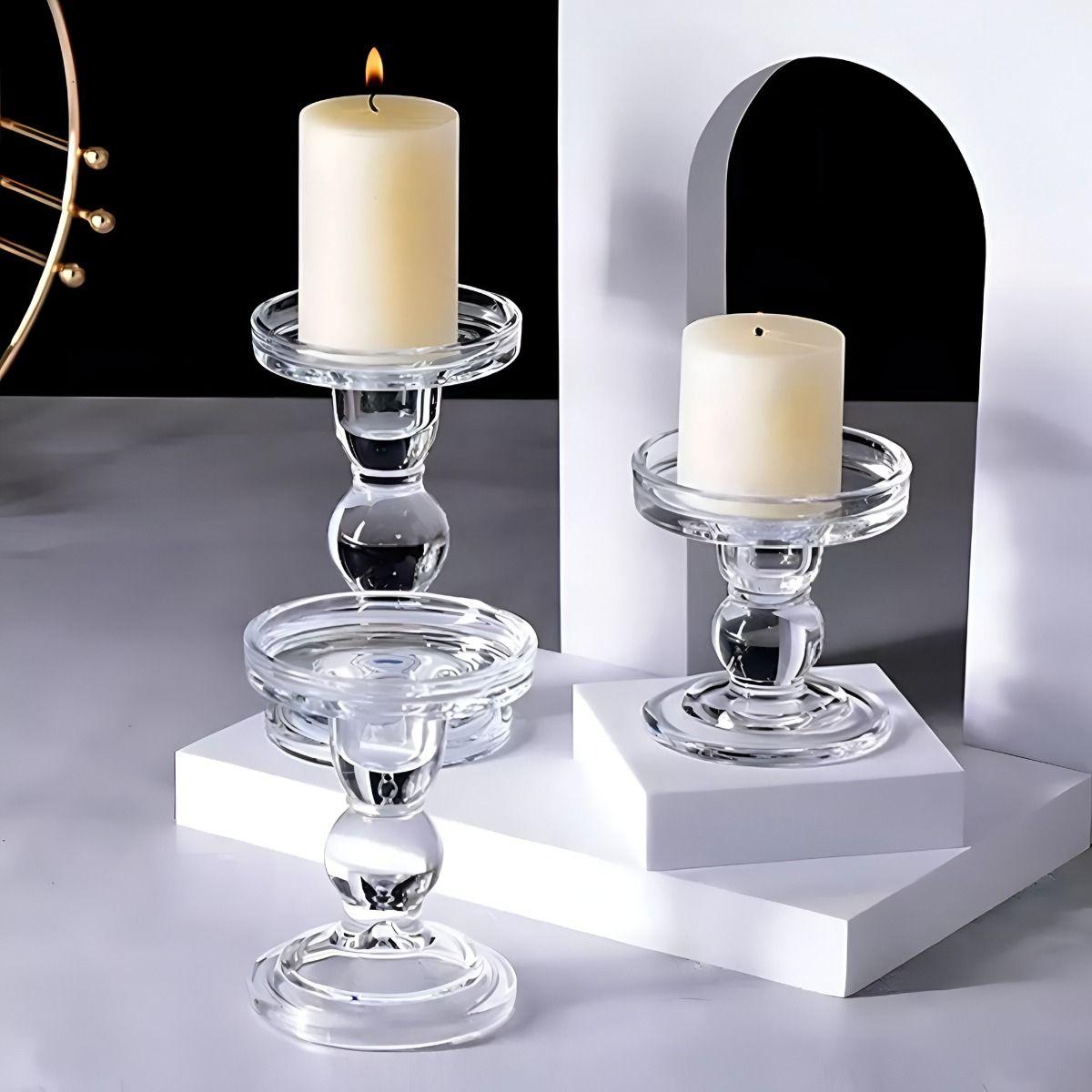 Set de 2 Candelabro Portavela Cristal Centro Mesa 11,5cm Jhn-3