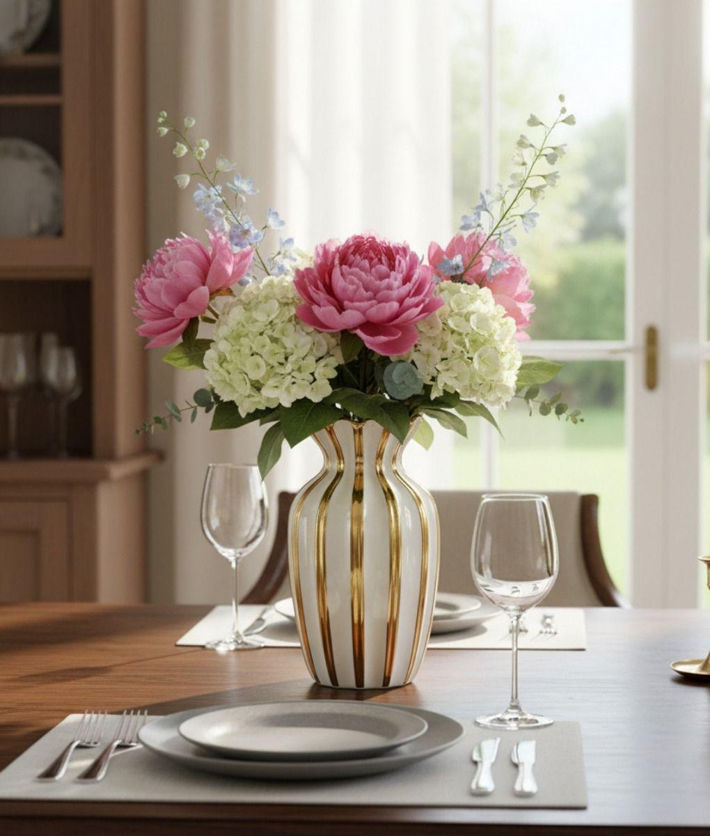 Florero Decorativo Elegancia Rayada Lujo Jarrón Adorno Jhn-4