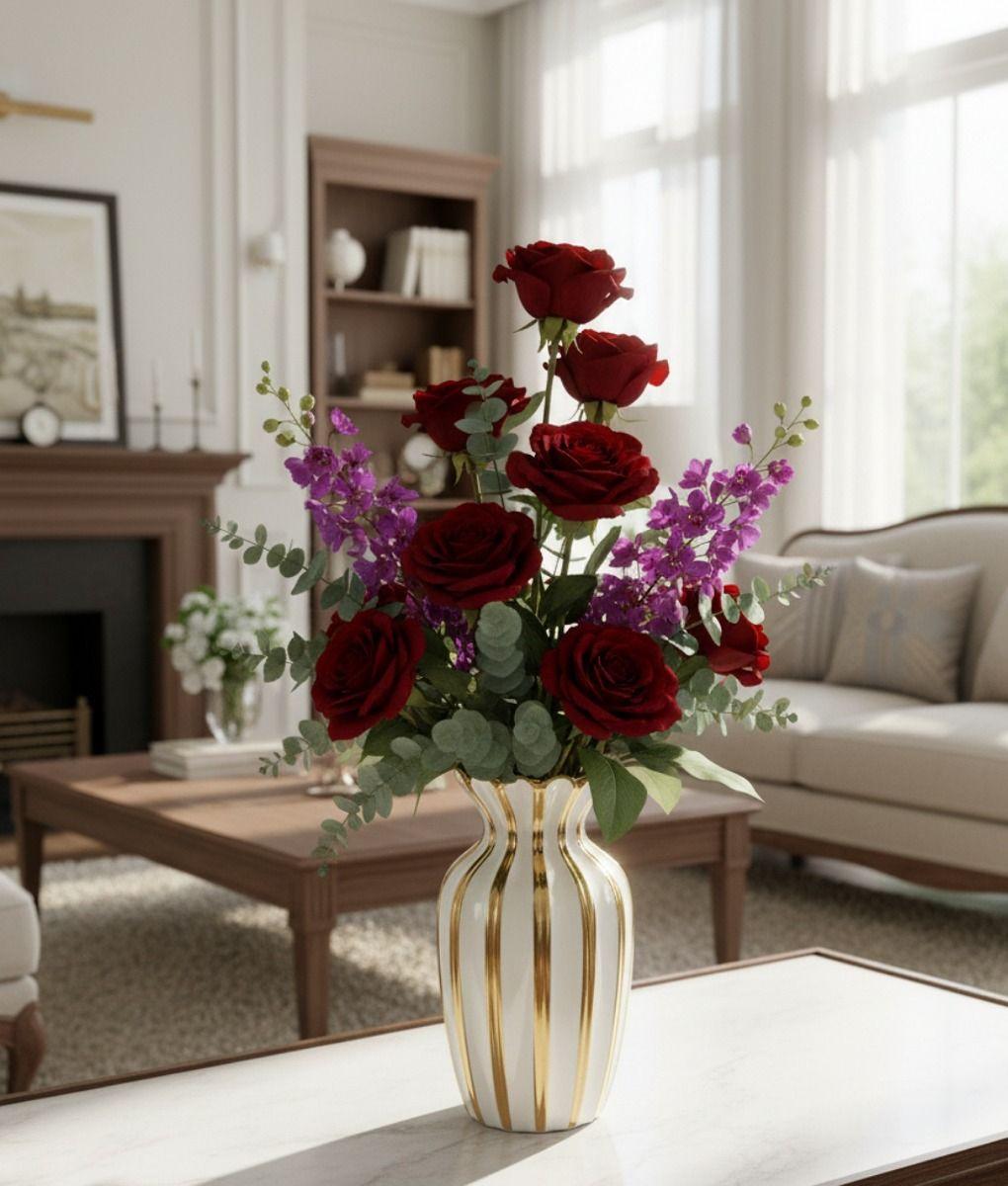 Florero Decorativo Elegancia Rayada Lujo Jarrón Adorno Jhn-6